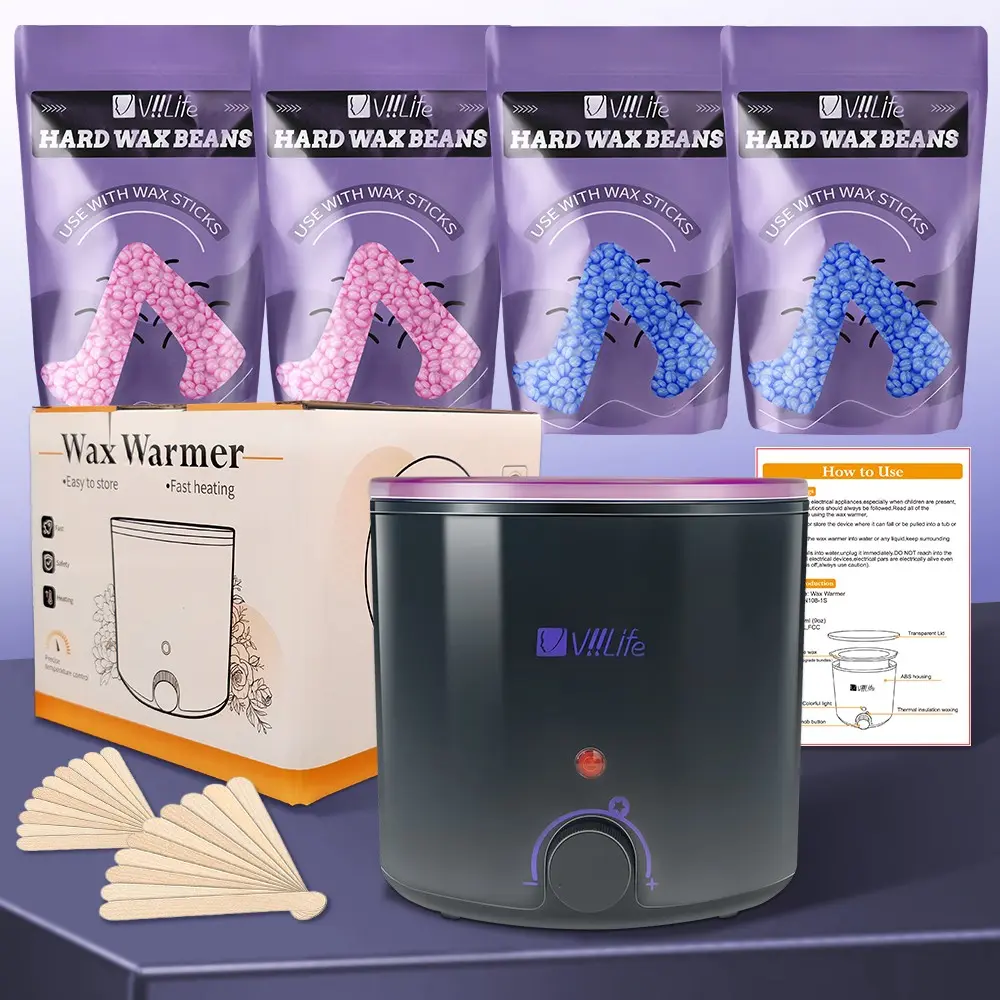 Viilife Wax Warmer Set for Home Use, Home Waxing Kit, Complete Waxing Kit, Full Body Hair Removal Kit, Quick Heating Wax Beans & Sticks, Waxing Supplies, Gentle Effective for Men & Women