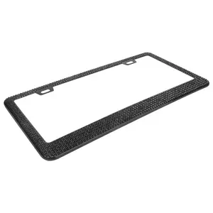 Crystal License Plate Frame, Stainless Steel Chrome Plated Black Frame, Sparkling Acrylic Crystals, Universal Fit US Canada Plates, Weather Resistant with Mounting Hardware