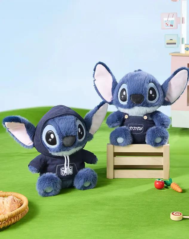 Disney Stitch Series No 12 Stitch Sitting Doll Adorable Hoodie & Overalls Styles 14“ Soft Plush Toy for Kids & Adults Perfect Gift，Birthday Gift,Holiday Gifts Women's Day gifts Stuffed Animal