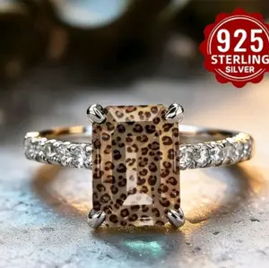Luxurious Leopard Print Shiny Silver Ring Set – Handmade Bohemian Statement Ring for Engagement, Parties & Elegant Gifting