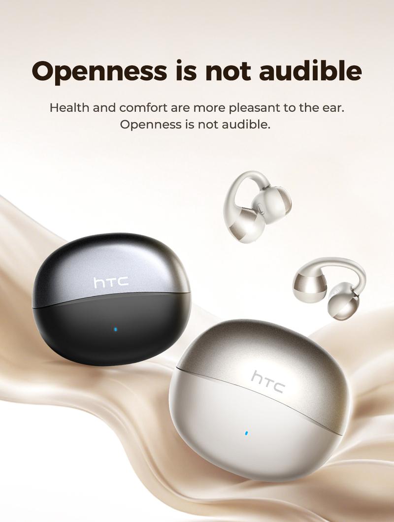 HTC NE56 OWS - New clip-on earphones. Bluetooth headset (6.0), IPX5 waterproof, with charging case and built-in microphone. Super comfortable to wear, excellent sound quality, and a three-month warranty! Suitable for a variety of occasions.