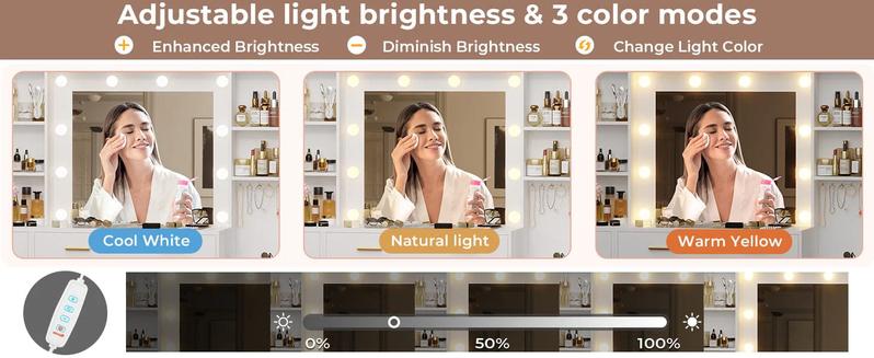 48.8 Inches LED Large Makeup Vanity with HD Mirror Smart LED Lights Charging Station 6 Drawers 4 Shelves Modern White MDF Board Storage for Beauty Lovers