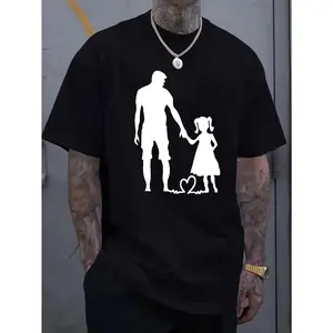 100 Percent Cotton Dad And Daughter Pattern Printed Cotton Round Neck Short Sleeve Sports T-Shirt Fashionable Street Style Casual Comfortable Breathable Golf Gift T-Shirt For Men And Women
