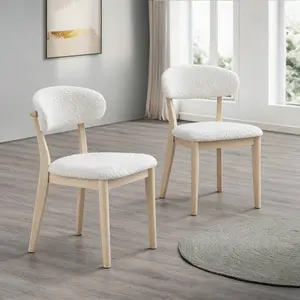 ACTU 2Pcs Upholstered Wood Dining Chair, White Wash Finish