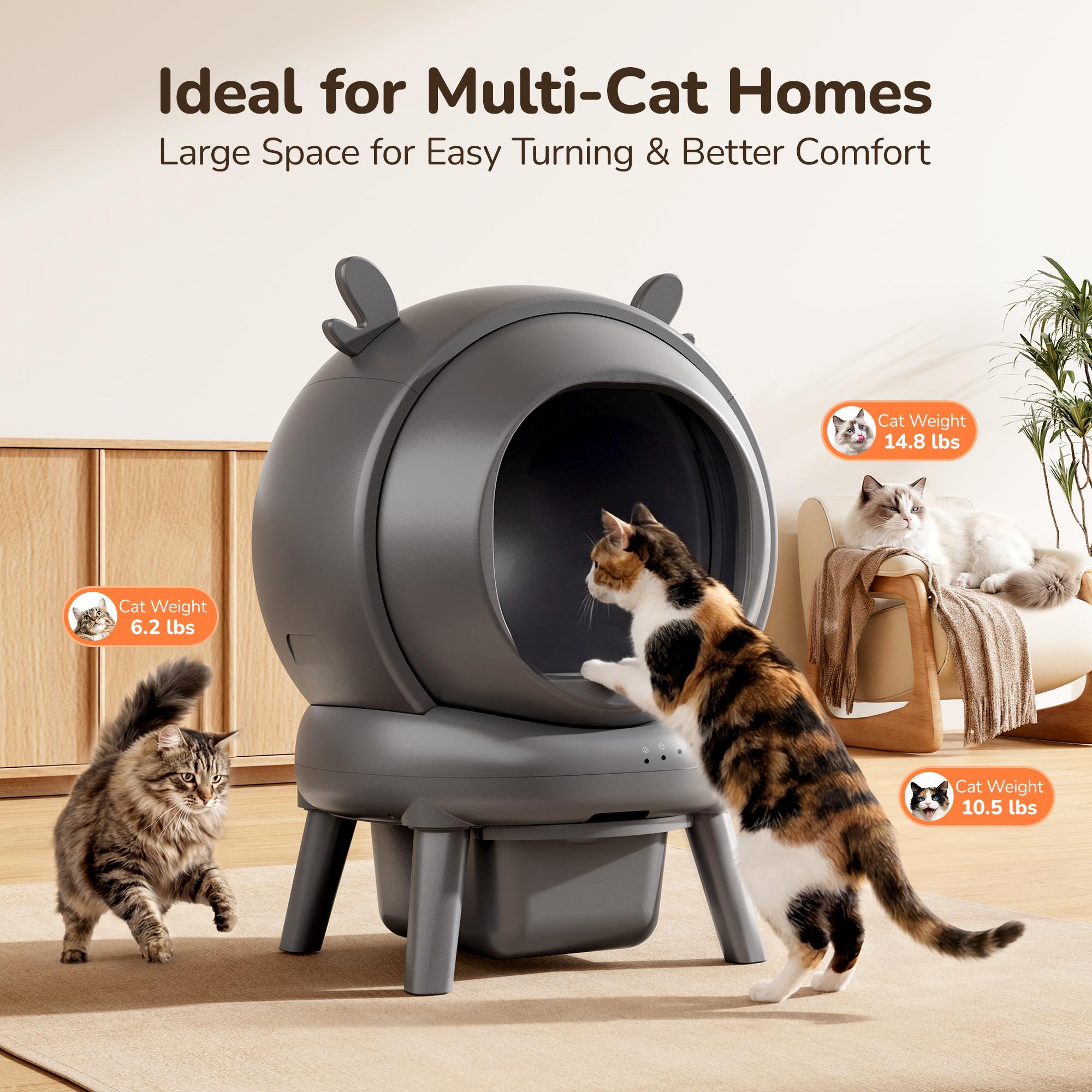 Furrykiddy Automatic Self Cleaning Litter Box, Cat Litter Box with APP Control, 65L Globe & Dual Safety Sensors, Robot Litter Box, 1 Roll Garbage Bags and Litter Mat, <35DB, for Multiple Cats