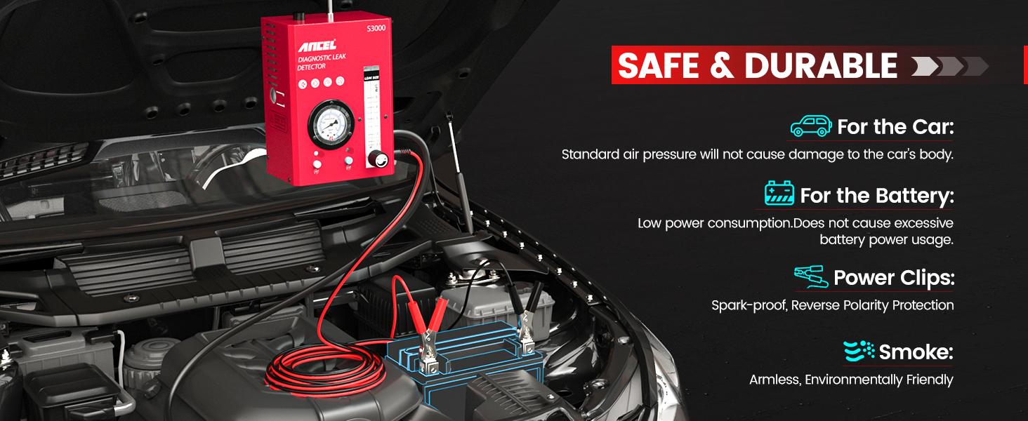 ANCEL S3000 Automotive Smoke Machine with Built-in Air Compressor Professional Leak Detector for EVAP Vacuum Fuel & More Car Vehicle Leak Testing