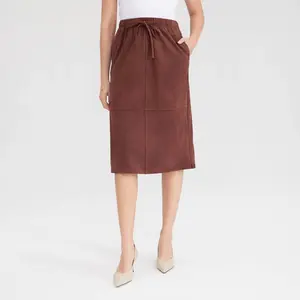 Women's Faux Suede Drawstring Midi A-Line Skirt - A New Day