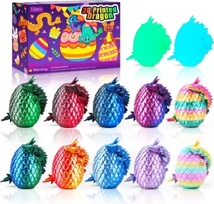 12PCS 3D Printed Dragon Eggs, Prefilled Easter Dragon Egg with Dragon Toy for Basket Stuffers, Goodie Bag Fillers, Classroom Prize Supplies, Unique Easter Basket Essentials for Kids