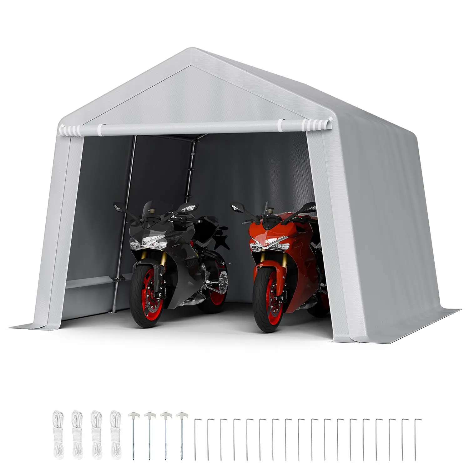 VEVOR 10x10 ft Outdoor Storage Shed, Portable Waterproof Canopy Shelter with Roll-up Door, Heavy-Duty Galvanized Steel Frame, Corrosion-Resistant, Assembly-Required for Backyards, Canopy Shade for Motorcycle, Lawn Mower