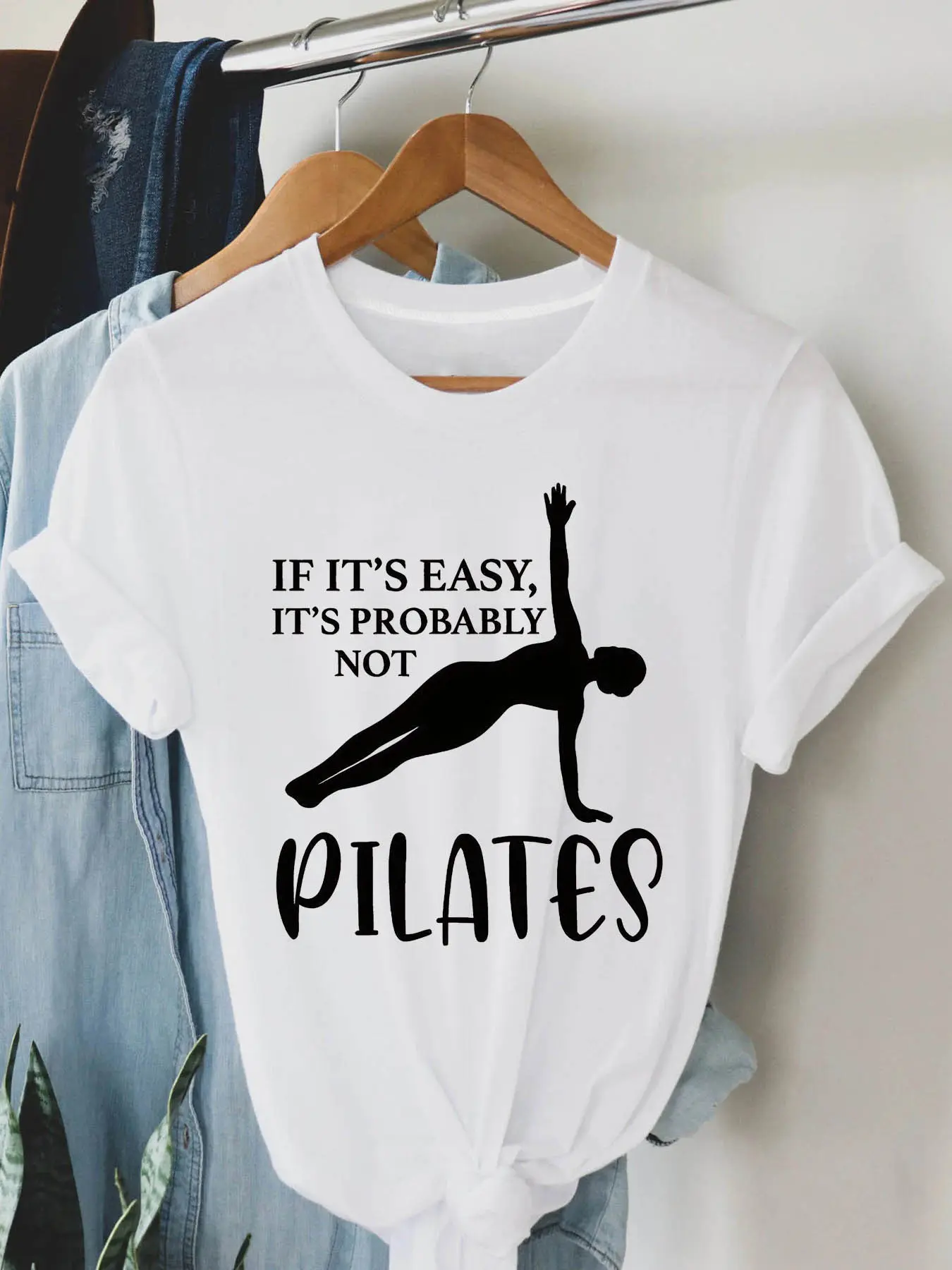 Pilates sports print women's round neck t-shirt su unisex soft cotton short sleeve t shirt, vintage graphic casual tee for men women teens, perfect birthday holiday gift for camping travel gym daily street  wear
