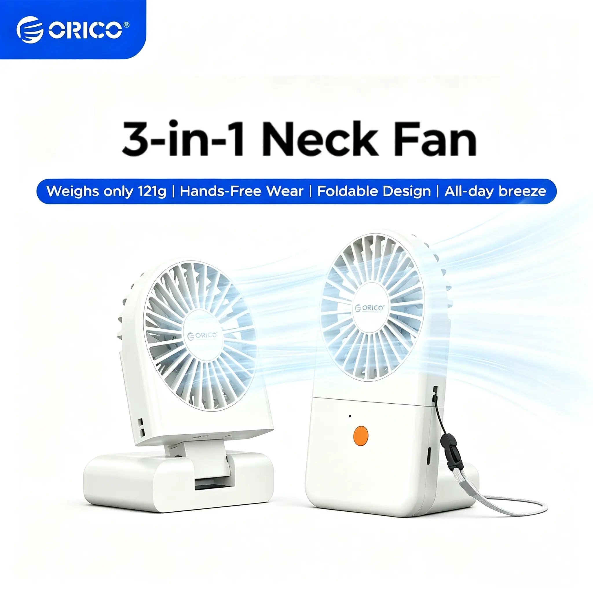 ORICO Portable Neck Fan, 0.27LB Ultra-Lightweight Hands-Free Fan with Battery Operated, 3 Speeds, 7H Runtime, Foldable Desk Fan for Travel, Office, Commute -fFAN, back to school, home essentials