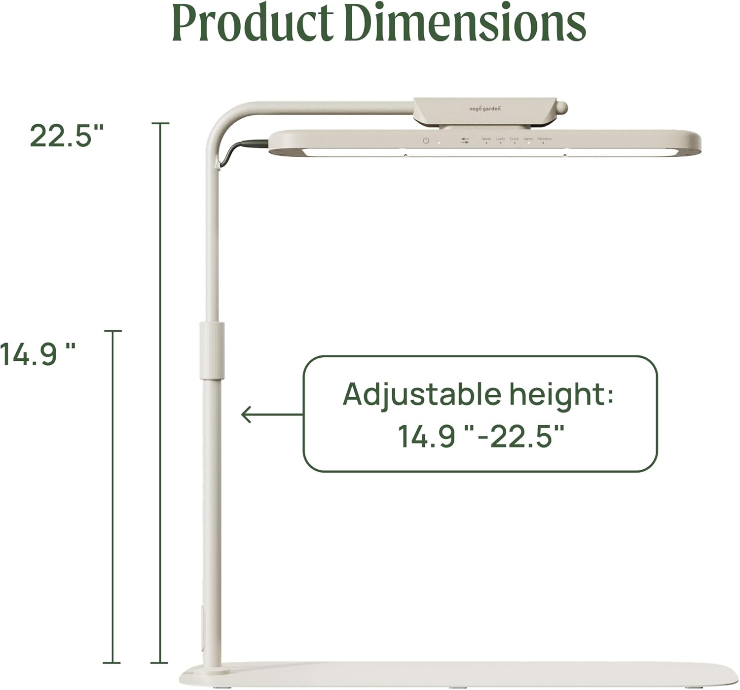 Vego Garden Grow Lights Stand for Indoor Plants Full-Spectrum LED Light with 5 Modes & Adjustable Height 14.9" to 22.5" for Seedlings Fruit Herbs Greens & Microgreens Heavy Duty Greenhouse Modern Design