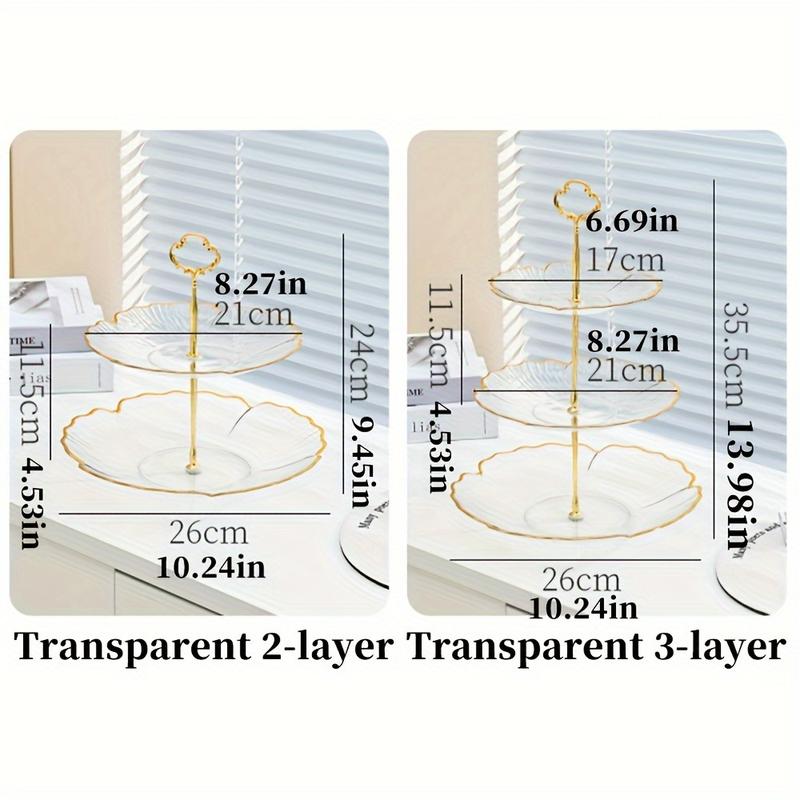 Elegant 2/ 3 Tier Clear Cupcake Stand With Golden Trim - Perfect For Desserts, Fruits And Snacks, Perfect For Afternoon Tea, Christmas, Halloween, Thanksgiving, Weddings, Birthdays And Parties, Elegant Event Accessory, Golden Trim Design, Exquisite Design