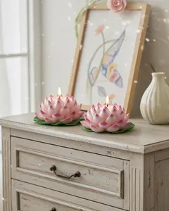 Naively Brilliant Lotus Candles, Whimsical White, 3D Frosted Petal Tips, 2pc set!