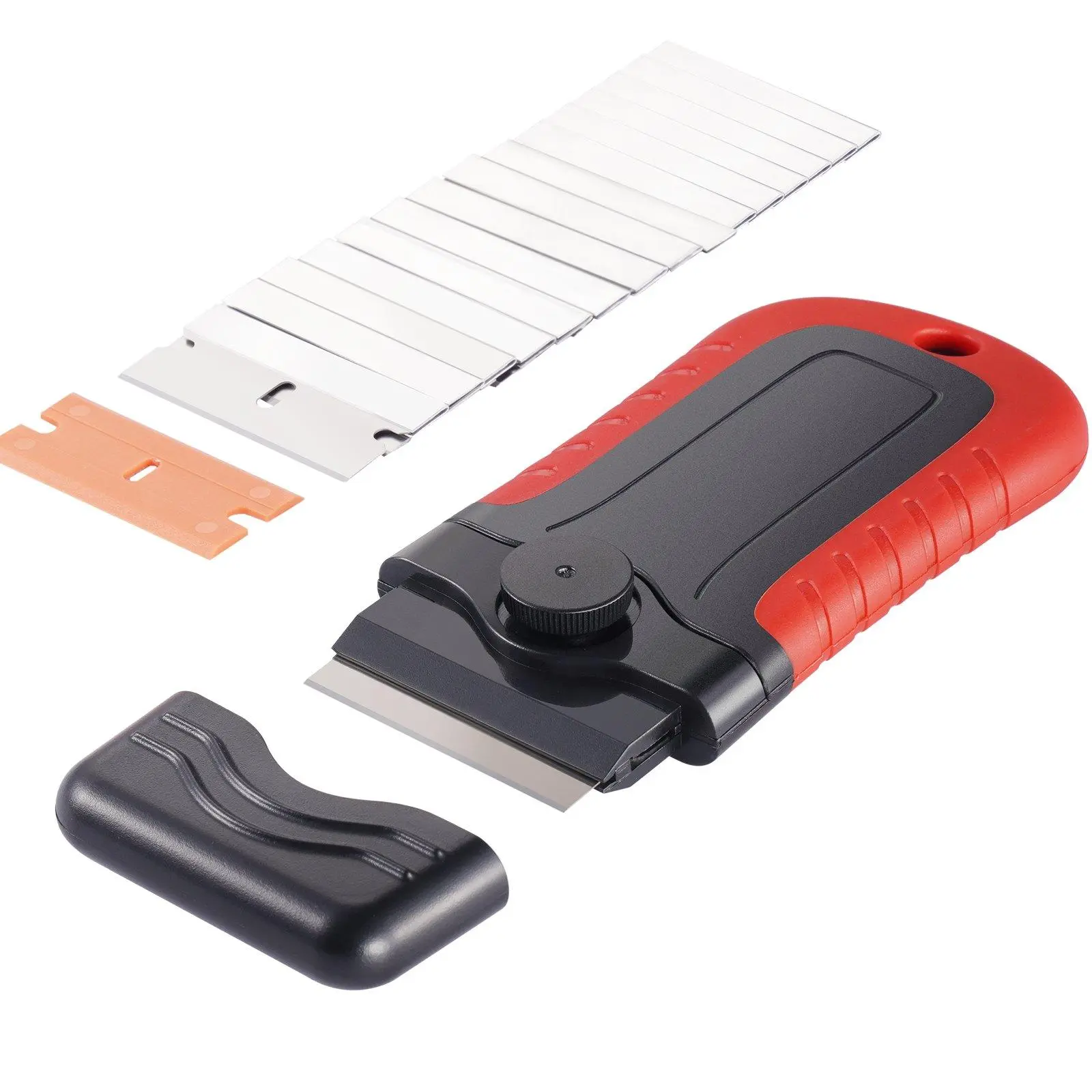 VEVOR Heavy Duty Locking Razor Scraper with 16 Blades, Carbon Steel Tool with Enhanced Stability for Home Cleaning, Bathroom Water Stains & Construction Residue, Blade Razors, 15+1 Blade Replacement
