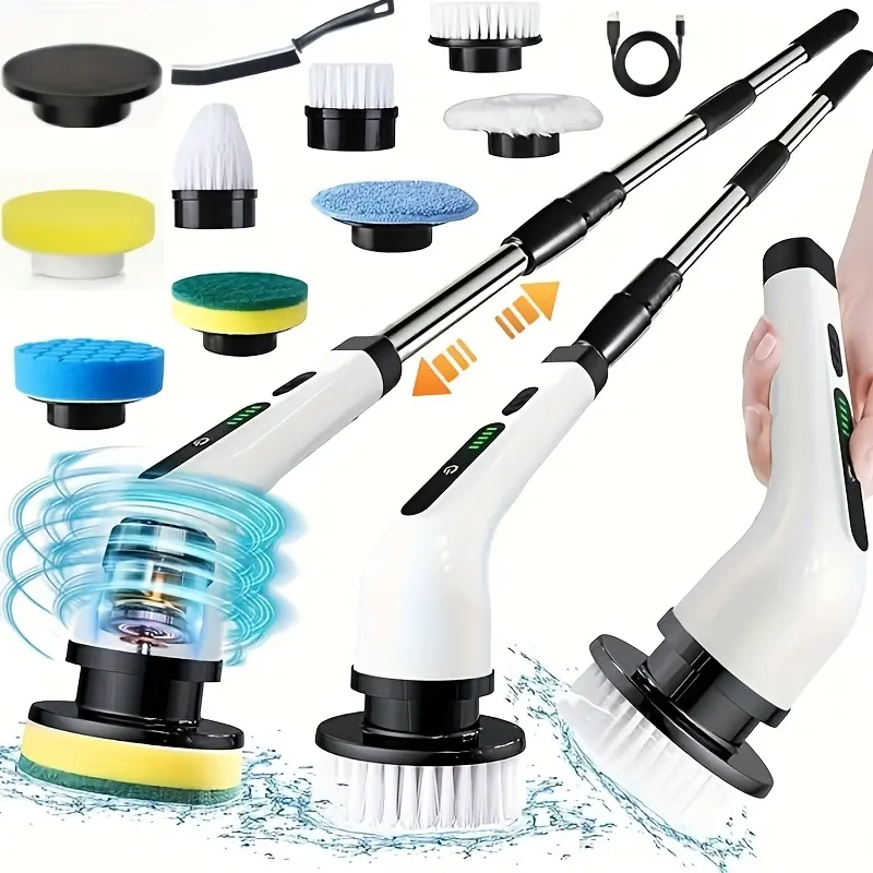 9-in-1 Cordless Electric Spin Scrubber - Extendable Powerful Cleaning Tool, Spin Mop Scrubber for Bathroom,Floor Cleaning Tools Floor Cleaning Tools Kitchen Utensils