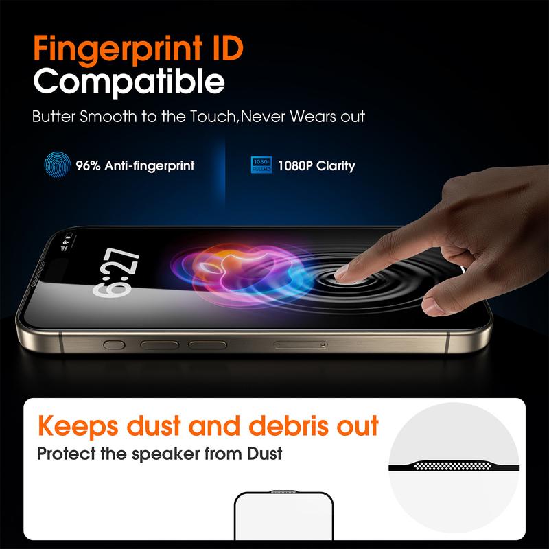 TIDEOK 2 Pack Screen Protector for iPhone 16/15/14/13- Available in Two Styles HD /Privacy-protected Fast Install Scratch-Resistant Smooth Touch Anti-Fingerprint Cases Cover Protection with Oleophobic Coating,Christmas