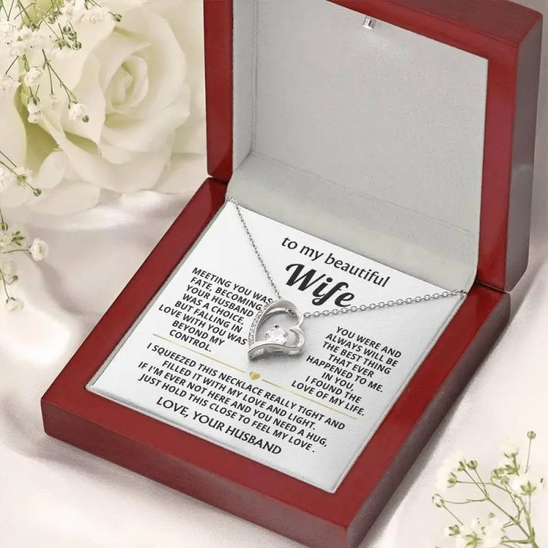 Jewelry To My Beautiful Wife - fall deeper in love everyday, Gift for Girlfriend, Valentines, Valentines Day Gift, Custom Bridal Gift, Gift for Her (Luxury Box w/ LED LIGHT, 18k Yellow Gold Finish), Perfect for Birthday, Christmas, Graduation