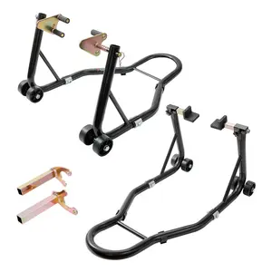 Motorcycle Stand Lift Combo: 850lbs Capacity Front & Rear Wheel Stand, Featuring U+L Fork Swingarm Spool, Compatible with Most Yamaha, Honda, Kawasaki, & Suzuki Motorcycles, Heavy-Duty Front & Rear Wheel Fork Stand Lift Jack, Black