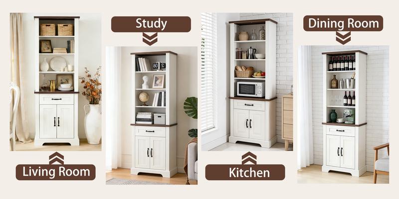 72" Wood Bookshelf with 2 File Drawers, Adjustable 4 Shelves for Home Office or Living Room Storage , White