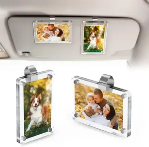 2-Pack Magnetic Car Sun Visor Photo Clips Clear Acrylic Display Frames for Family Pet Photos Easy Clip Driver Gift Daily Use Set Vehicle