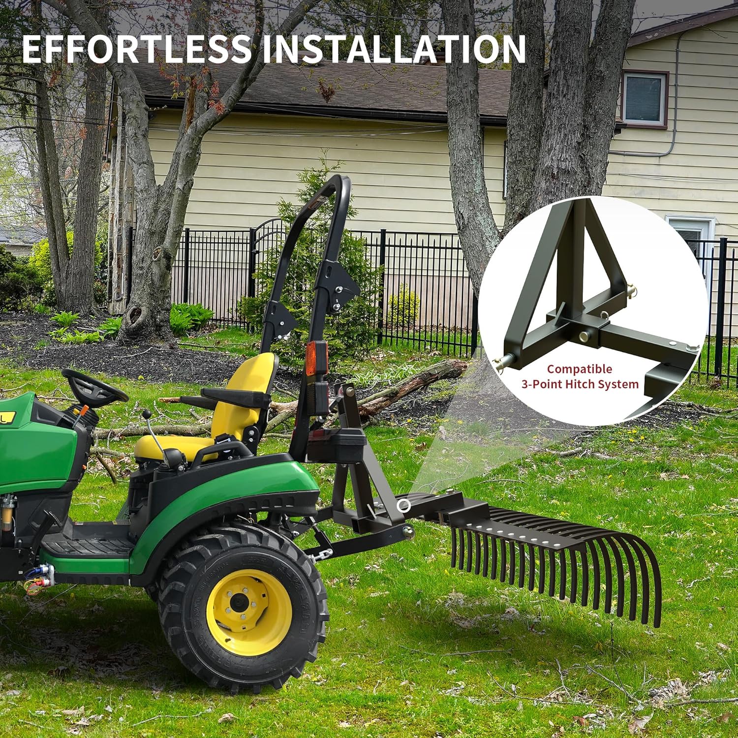 YITAMOTOR 48" / 60" Tow Behind Landscape Rake, 2" Receiver Lown Dethatcher Rack with 17 / 21 Steel Tines for ATV/UTV & 3-Point Hitch Systems Tractor, for Leaves, Debris, Grass, Pine Needles  Garden Manuallawnmower