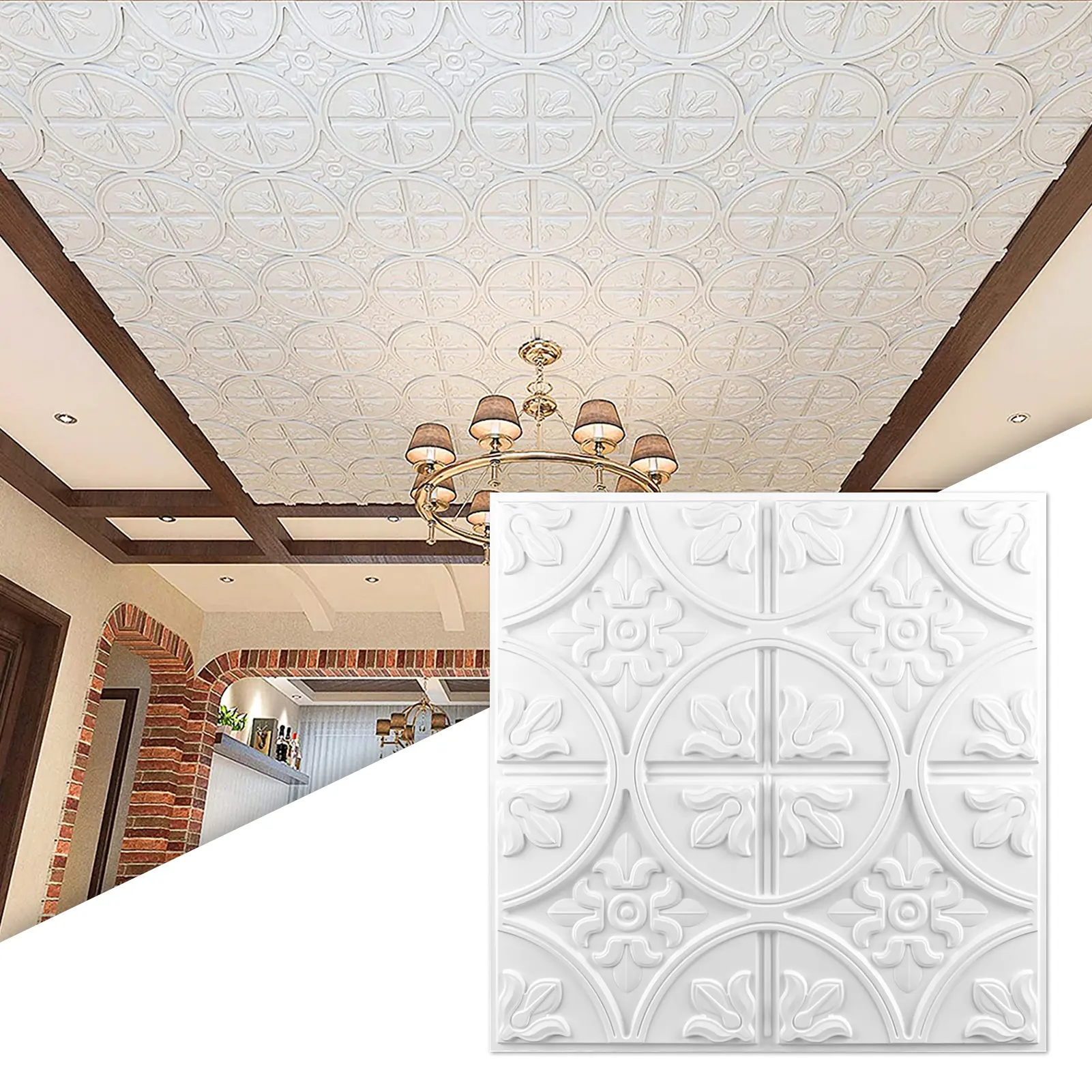 Art3d 12-Pack 24x24 in Leaf-Pattern 3D Decorative Carving Paint-Ready PVC Square Drop Ceiling Tiles - 48 Sq Ft/Case, Built to Last, Elegant Vintage Vibes, for Bathroom Home Decor