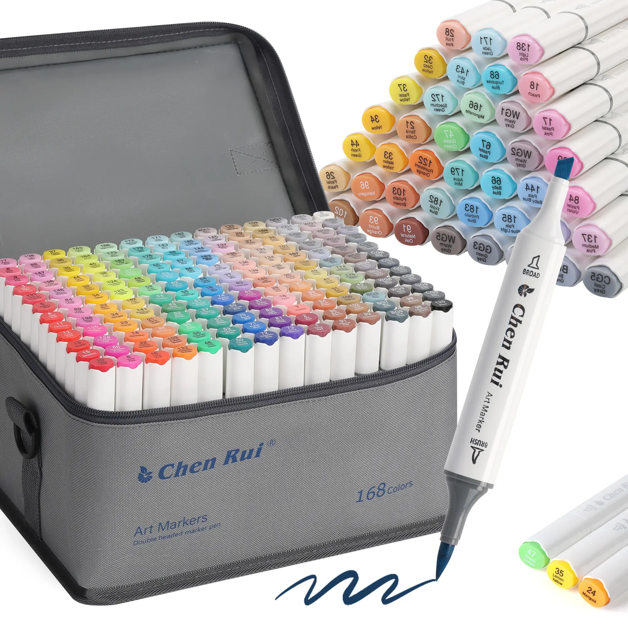 Chen Rui 48/60/80/120/168 Dual Tip Brush & Chisel Tips Art Marker Pens Brush Tip Permanent Markers with Base Drawing Supplies Kit for Artists Adults Anime Coloring Sketching Illustrations and Card Making Gift Refillable Alcohol Based Ink Markers