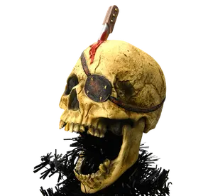 Creepy Pirate Skull Tree Topper - Handmade Decoration for Christmas or Halloween Trees - Large 10 Inch Box Gift Light Tree Decoration indoor spooky home decor props