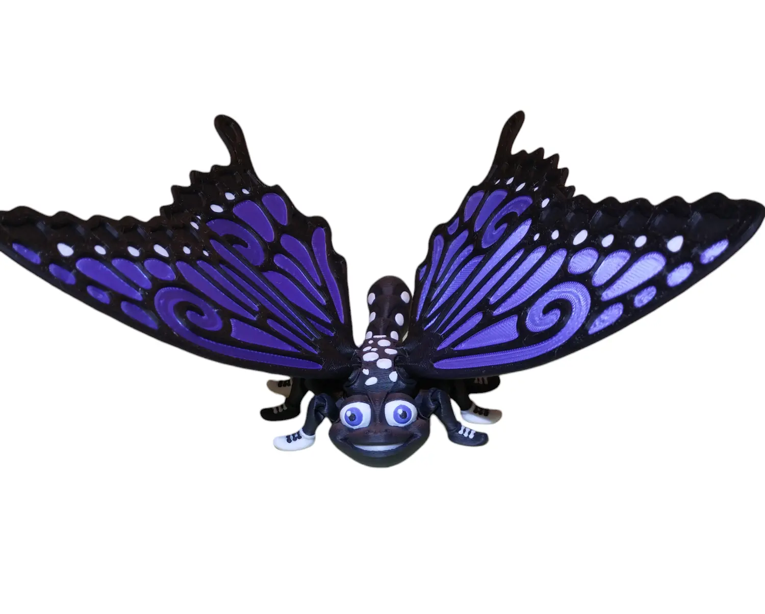 3D Printed Articulating Smiley Butterfly Home Decor Statue - Plastic Ornament with Joint Motion, Crisp Detail, Shoes for Sweet Finish, Garden-Inspired Room Brightener, Compact Size for Small Shelves, 3D Joint Motion, 3D Printed For Crisp Detail