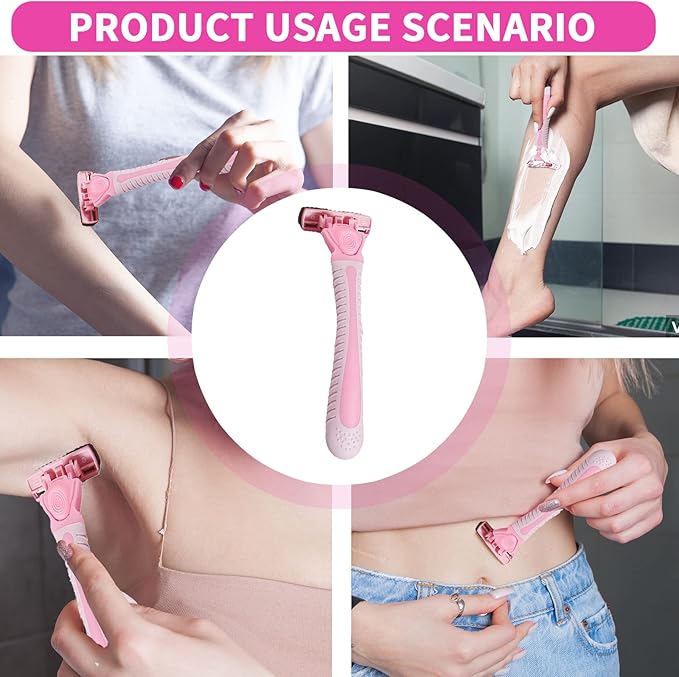 Razor Kit for Women, Travel Size 7-Blade Cartridge Razor, Includes Handle, 6 Refills and Travel Case  for Armpit and Full Body Hair Hair