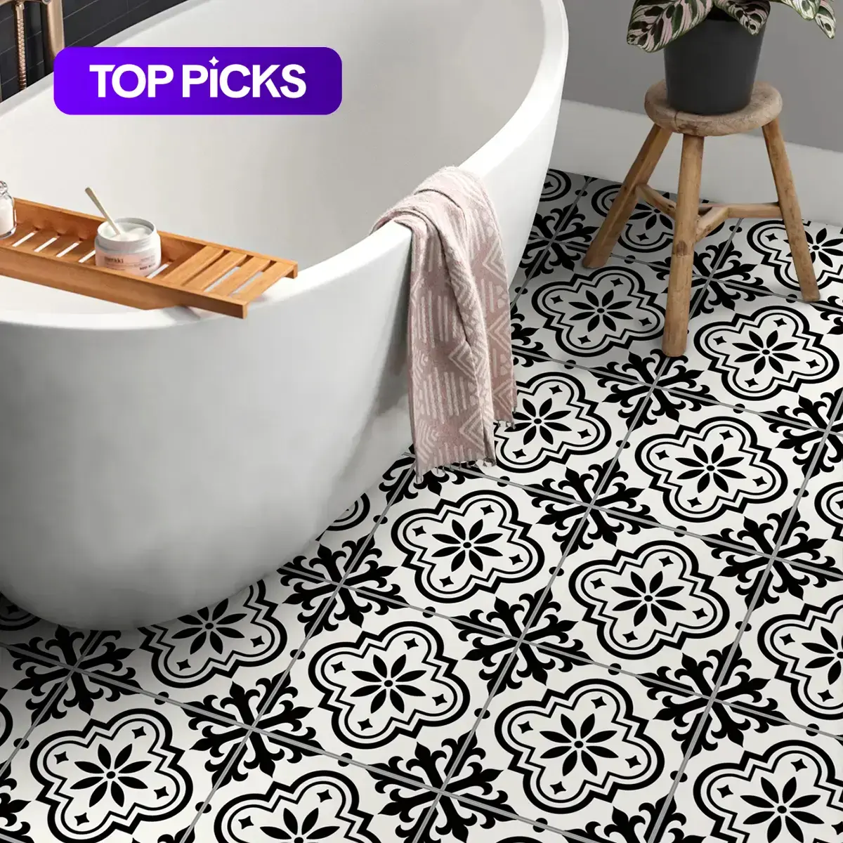 Moroccan Style Flower Design Floor Stickers, 12pcs/set Waterproof Self-Adhesive Floor Tile Decals, Decorative Tiles Sticker, Decorative Adhesive Stickers for Home, Kitchen & Bathroom #GLOBAL PICKS