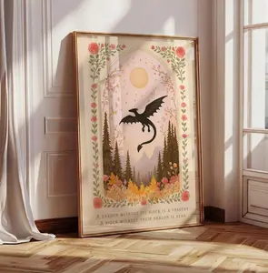 [Sale off up to 50%] [Free ship] [No Frame] Dragon Without Its Rider Print, Floral Fall Dragon Poster, Fantasy Bookish Art, Girly Wall Art, Book Lover Gift, Dragon Print, Book Room Art