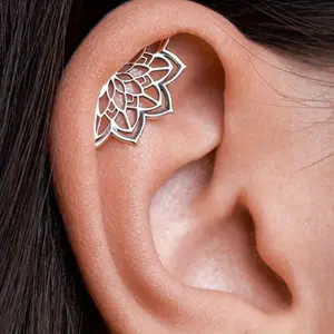 1pc Boho Helix Earring - Geometric Mandala for Lotus Flower Hidden Helix Piercing, Cartilage Bohemian Spiritual Jewelry, Daily Gift, Available All Season