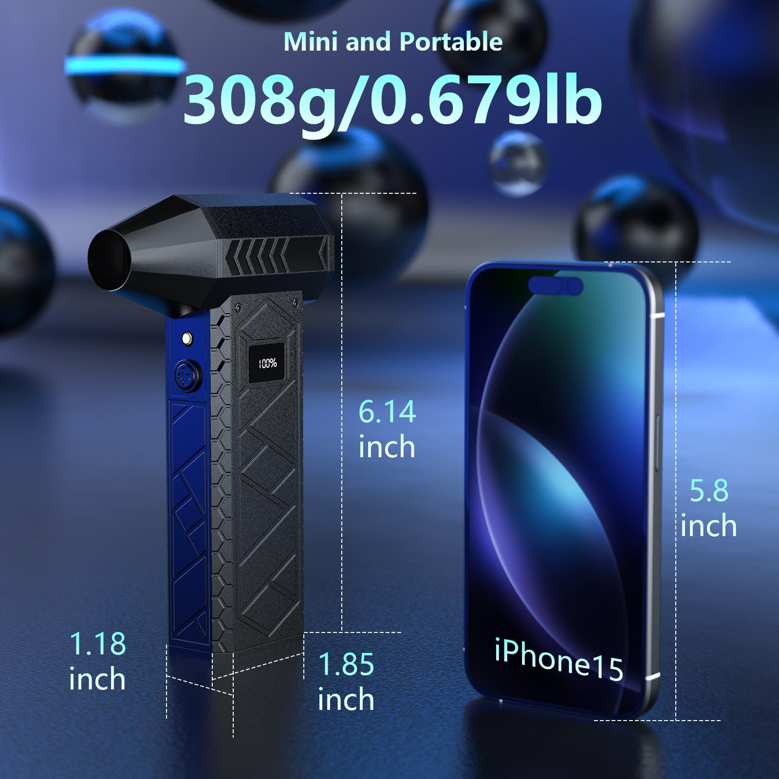 HSTOP Electric Air Duster with Flashlight ,Portable Cordless Leaf Blower Turbo Fan ,4 Wind Speeds LED Display ,10000mAh Battery USB Rechargeable for Cleaning Dust,Snow,Computer,Keyboard,Outdoor