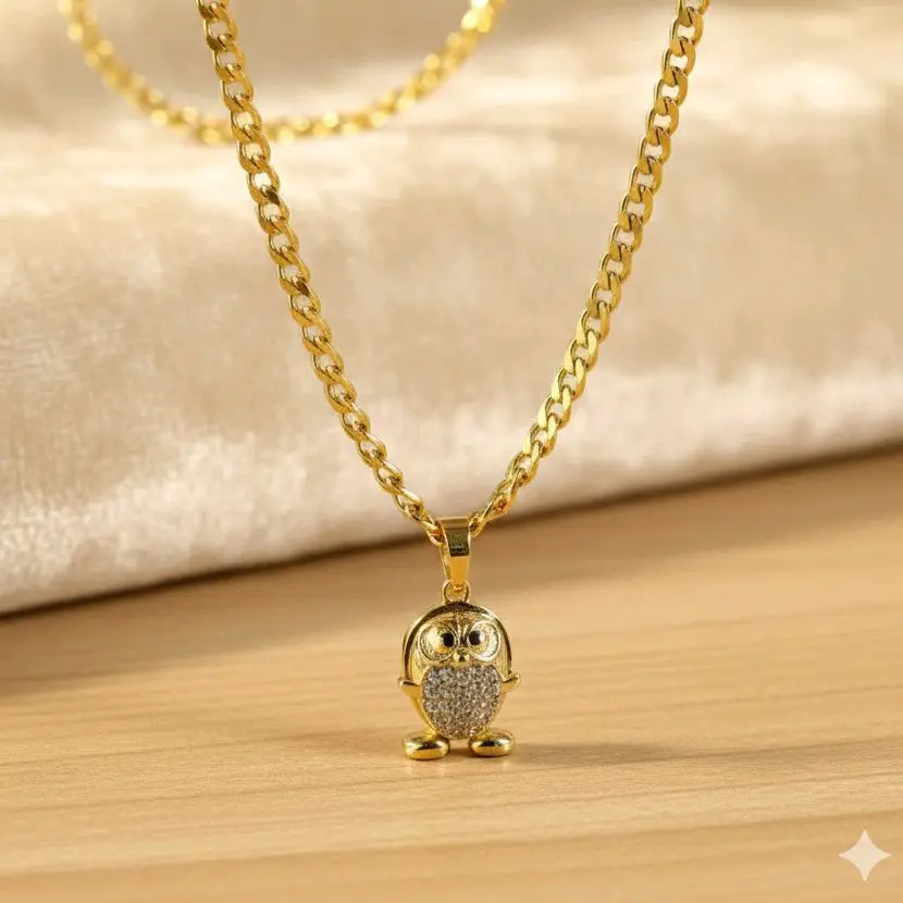 Baño de oro 14k con dije de pingüino bebé, bello y tierno regalo, para ti o para un ser querido