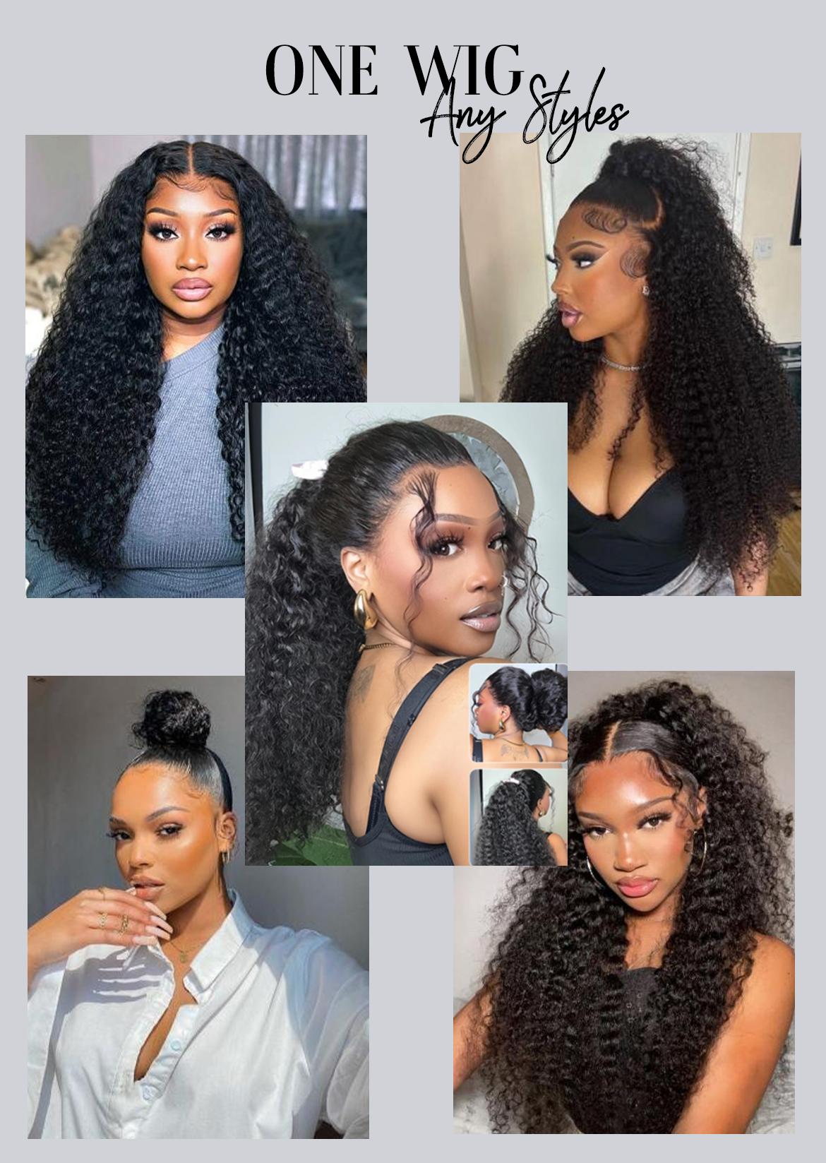 Wavymy 360 Straight Invisi Drawstring Wear Go Glueless Pre-Bleached And Pre-Cut Lace Wigs Flexi-Fit  Glueless Water Wave Wigs 180% Density Human Hair