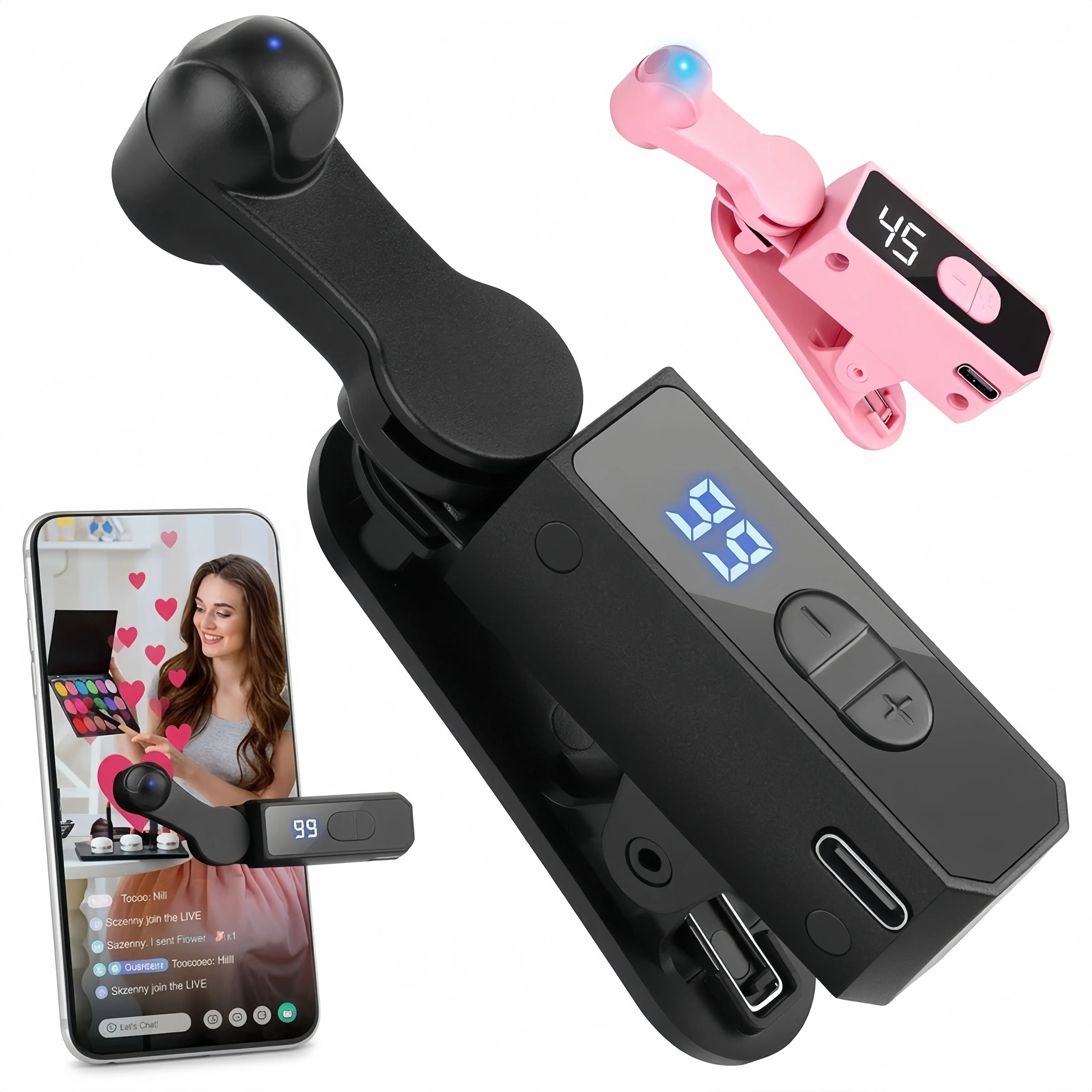 2026 Upgraded Portable Mobile Game Auto Clicker Gaming Accessory for Gamers, Built-in Battery, No Power Source Connection Needed, LED Screen-Digital Display, iOS Smartphone Live Streaming Likes Accessory, Capacitive Touchscreen