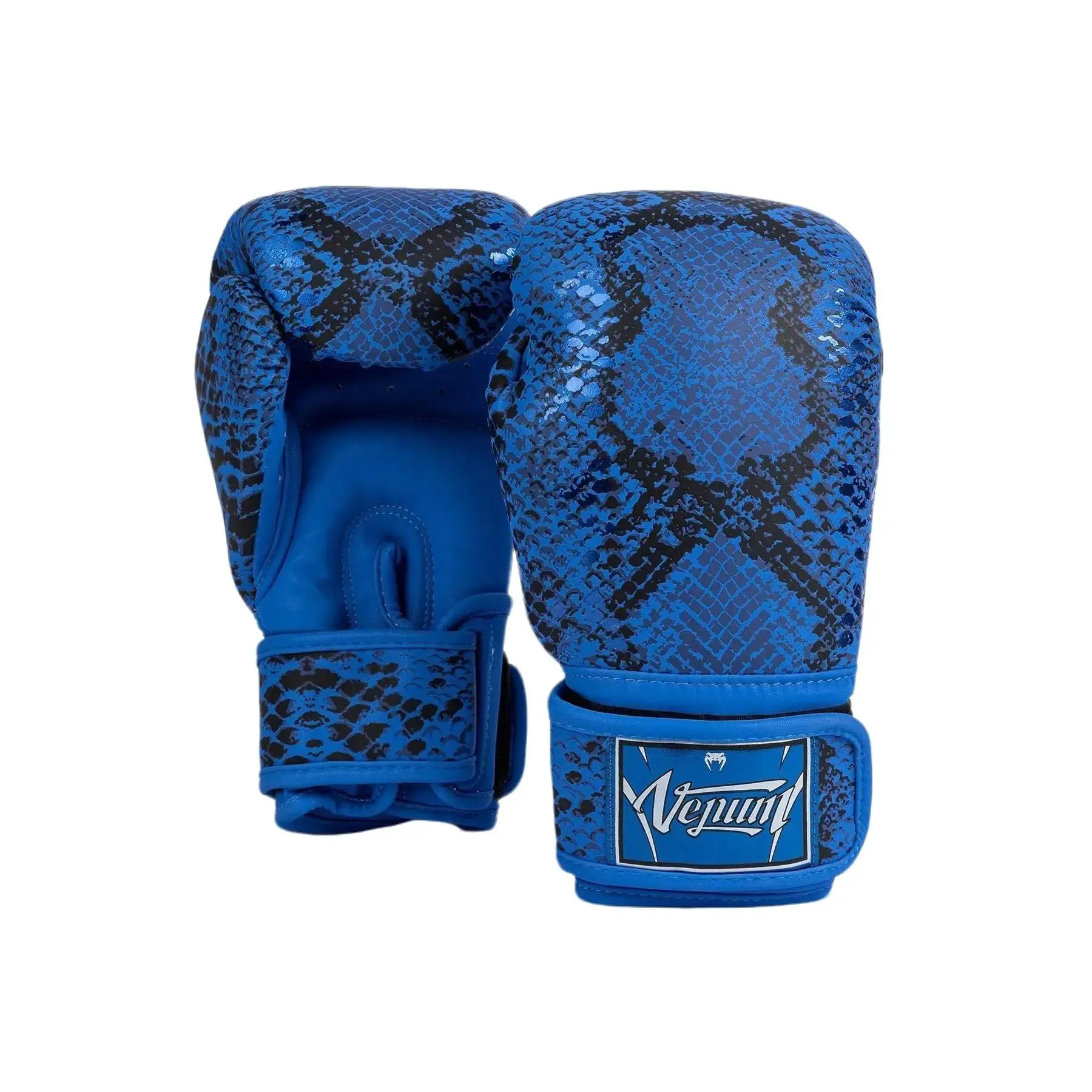 VENUM Amazonia Boxing Gloves - Ultramarine Blue, Triple-Density Foam, Ergonomic Design, Adjustable Wrist Strap, Elongated Cuffs, Premium PU Material
