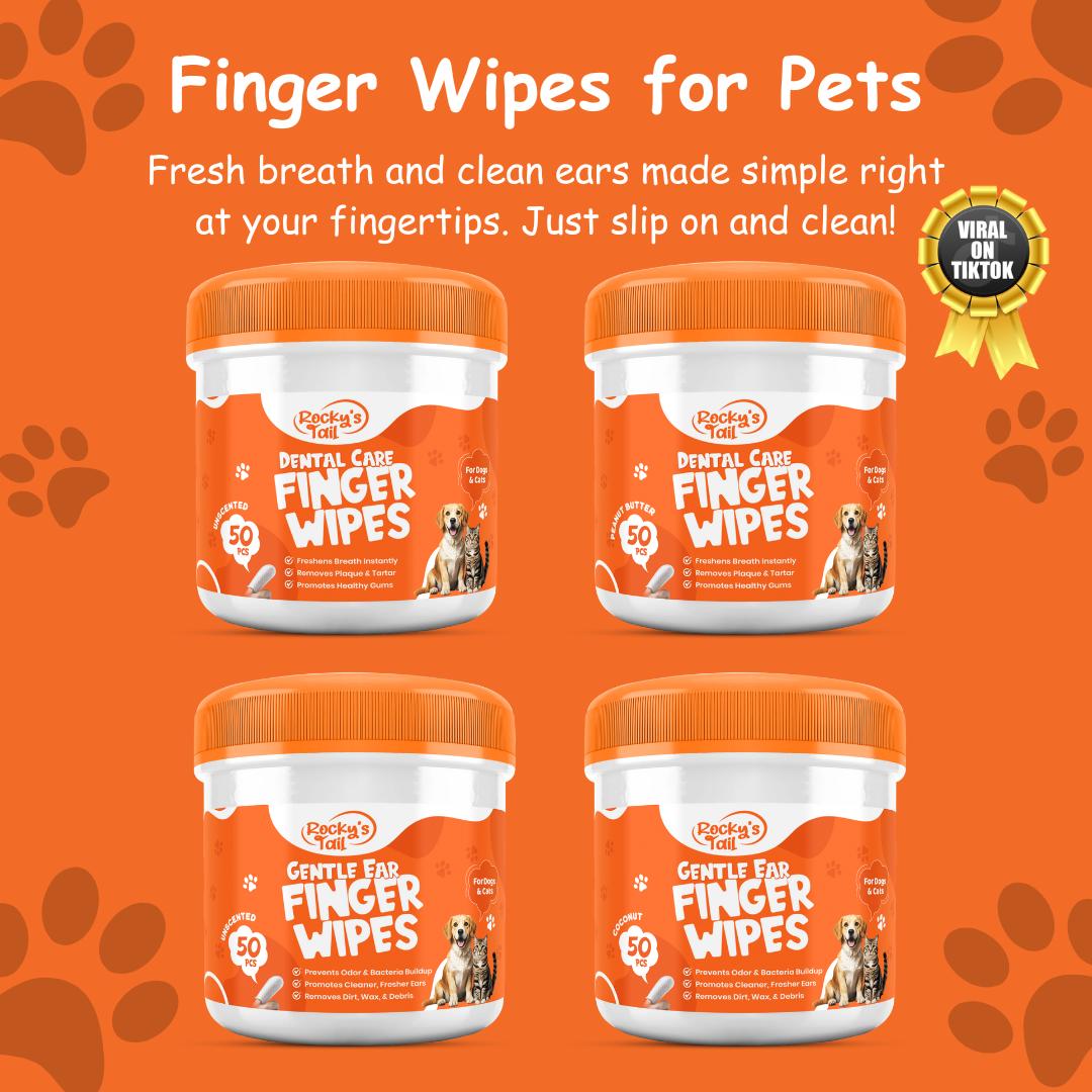 Rocky's Tail: Pet Finger Wipes For Teeth & Ears - 100% Natural, 50 Wipes and mess-free