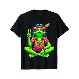 Hippie frog and peace symbol T-shirt