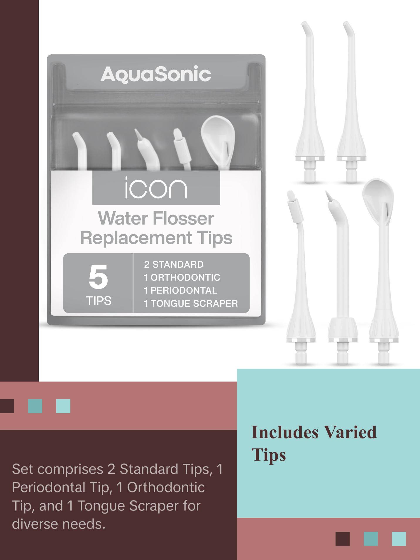 AquaSonic Icon Water Flosser Replacement Tips for Water Flosser, Oral Irrigator
