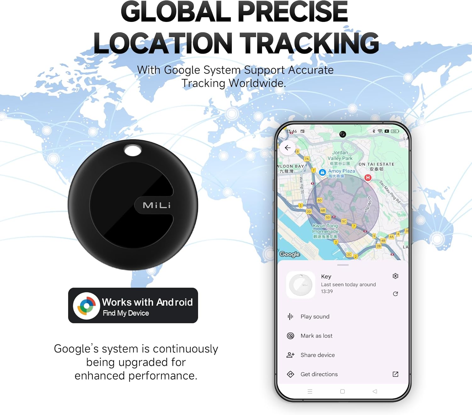 ​​MiLi MiTag Google Certified Bluetooth Tracker for Android  - Global Location Tracking, IP67 Waterproof, Shareable Keys/Wallet/Luggage Finder​​ Gps Device