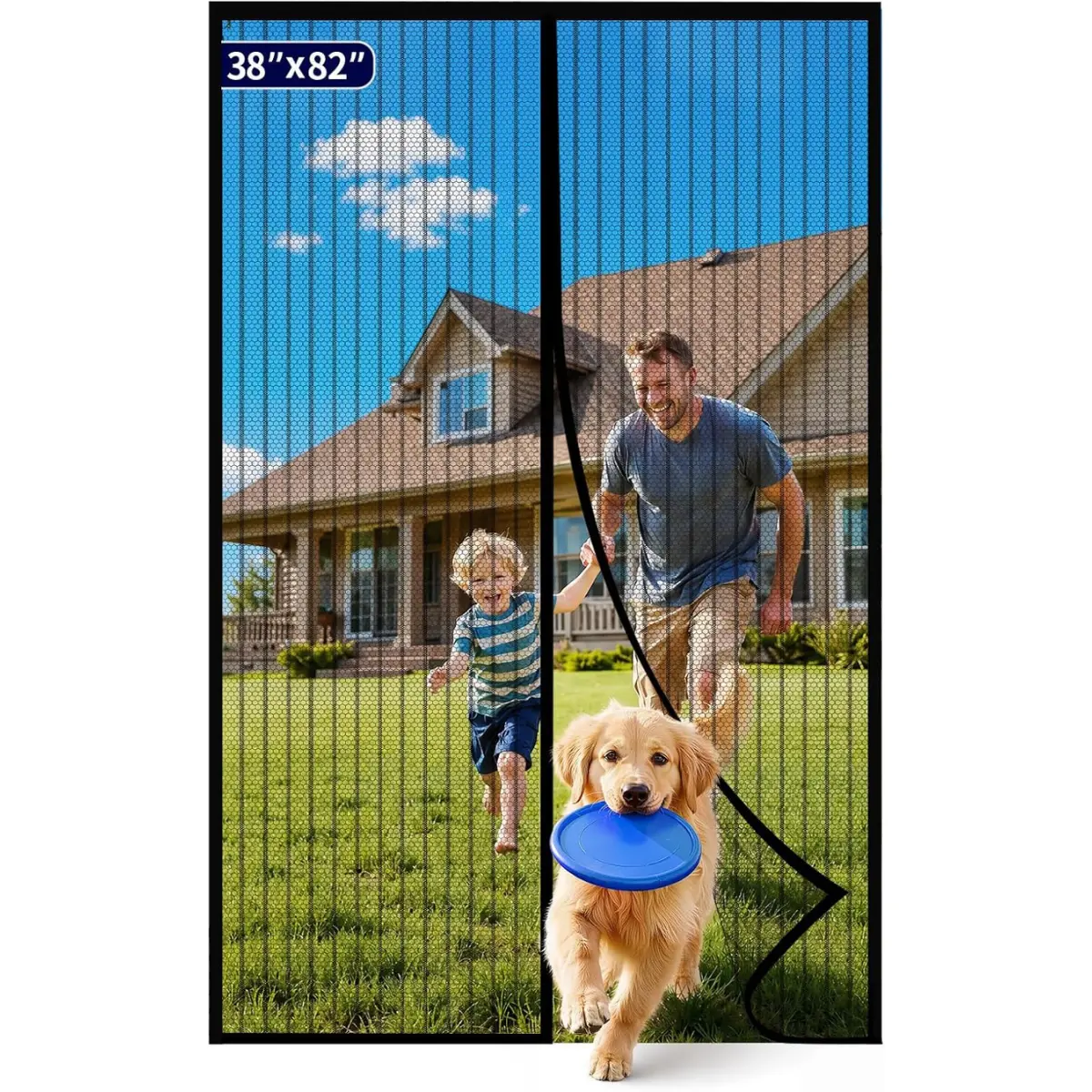 Magnetic Screen Door - 38.0'' x 82.0'' Retractable Screen Door Mesh for Entry Door or Sliding Door, Pet & Kid Friendly, Hands-Free Closure Keeps Bugs Out & Lets Breeze in, Stripe Black