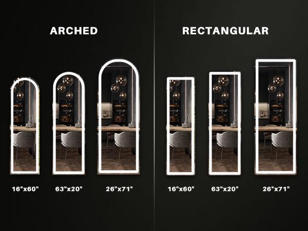 Mirror Full Length Standing with LED Lights, Floor Mirror with Stand, w/Dimming & 3 Color Lighting, Wall Mirror Aluminum Alloy Decor