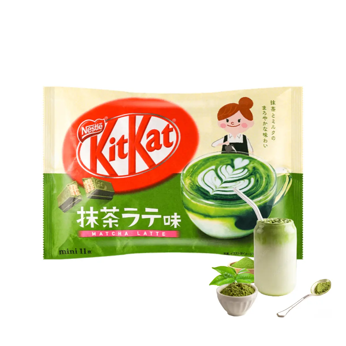 NEW! Japanese KitKat Matcha Latte Flavor 1 Bag (11 Individually Wrapped Bars) Exotic Snacks Kit Kat Limited Edition Spring 2023 (Japan)