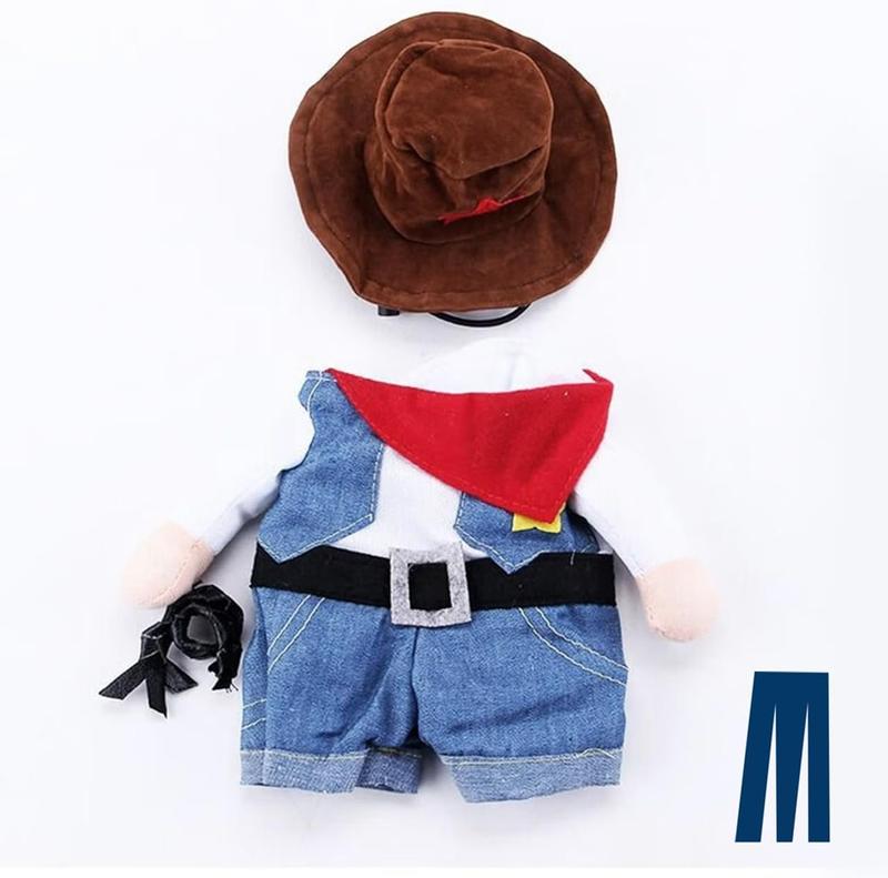 【Pet Supplies】Generic Cowboy Dog Cat Costume with Hat for Halloween Christmas Birthday Events Funny Pet Outfit for Kittens Puppies Size S Easy Wear Party Fun