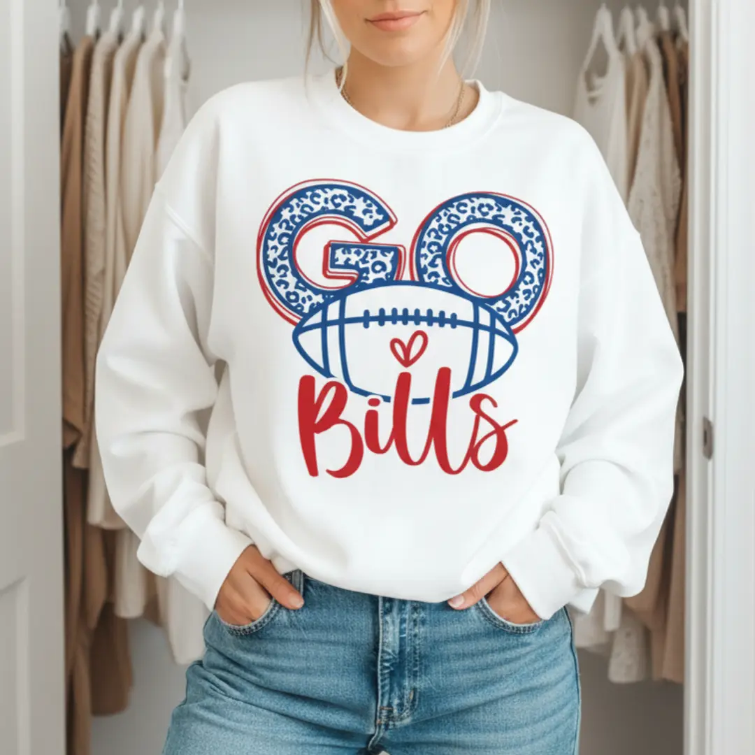 DAYTEE Go Bills Print Sweatshirt, Classic Distressed Sports Aesthetic Cozy Fan Apparel valentine day gift