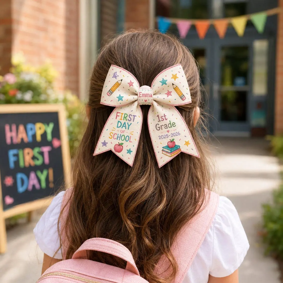 Custom Name Grade First Day of School Bow, Personalized Kid Name Hair Bow, Back to School Gift for Girls, Kids and Students Gift