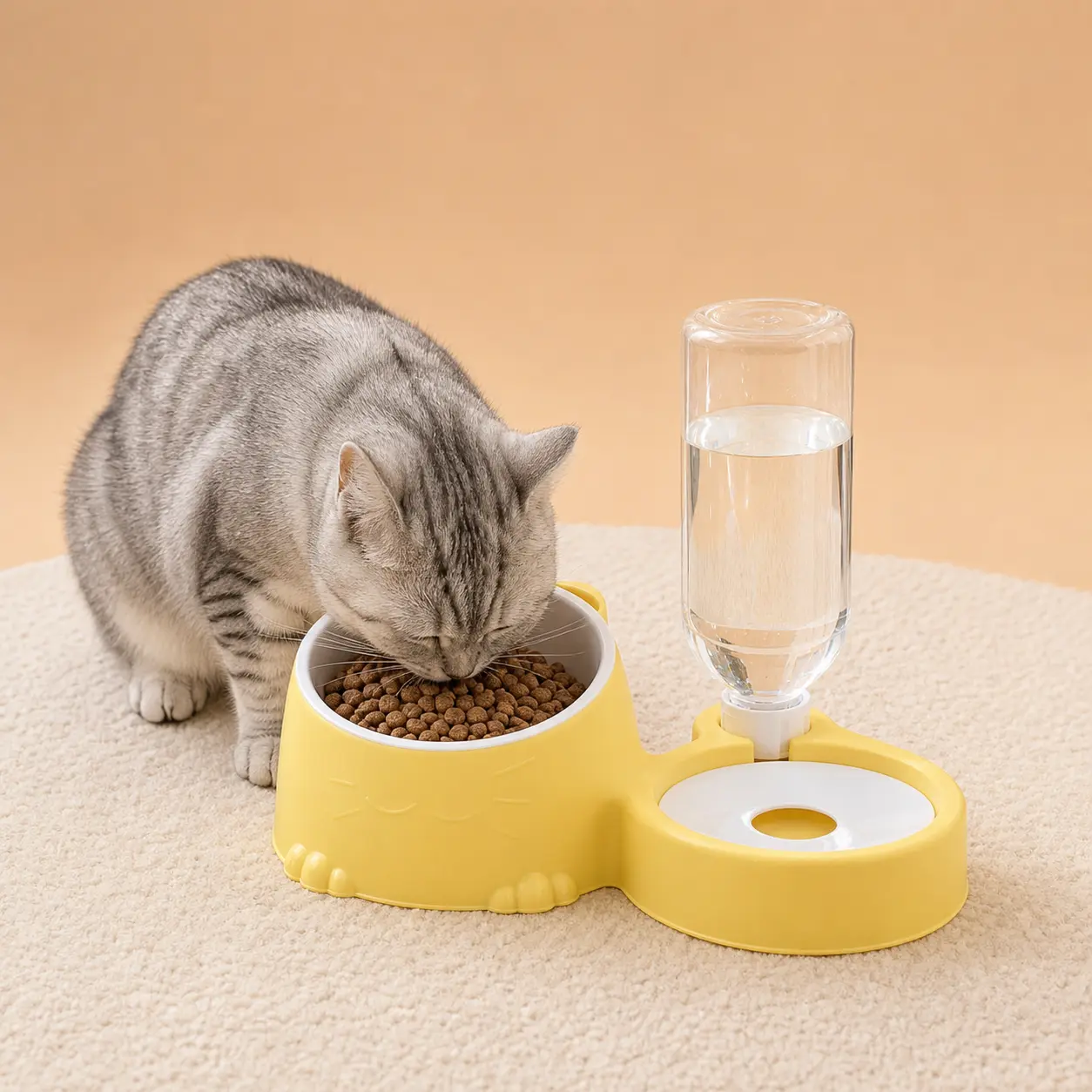 Sohochic 2-in-1 Plastic Automatic Pet Feeder & Self-Watering Station - Gravity-Fed Auto Dispense Slow Feeder Non-Slip Bowl Set with Water Bottle for Small-Medium Dogs & Cats, Bowl/Dish
